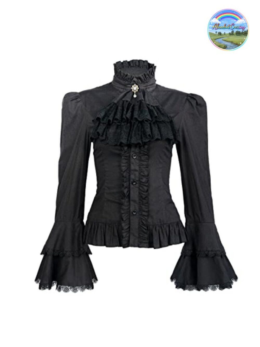 Victorian Gothic Pirate Blouse Long Sleeve Ruffle Lace Trim Cosplay Top